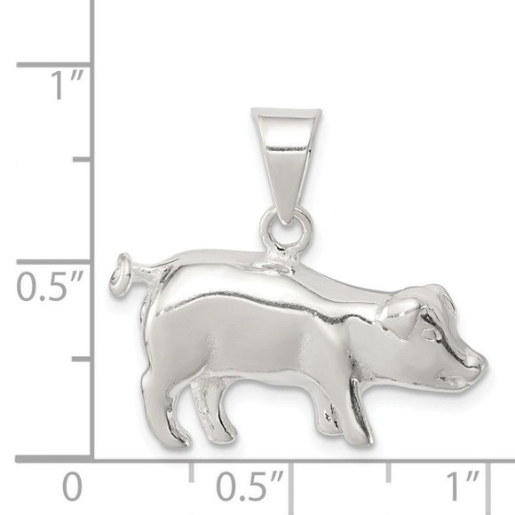 Sterling Silver Pig Charm Pendant - Picture 2 of 2